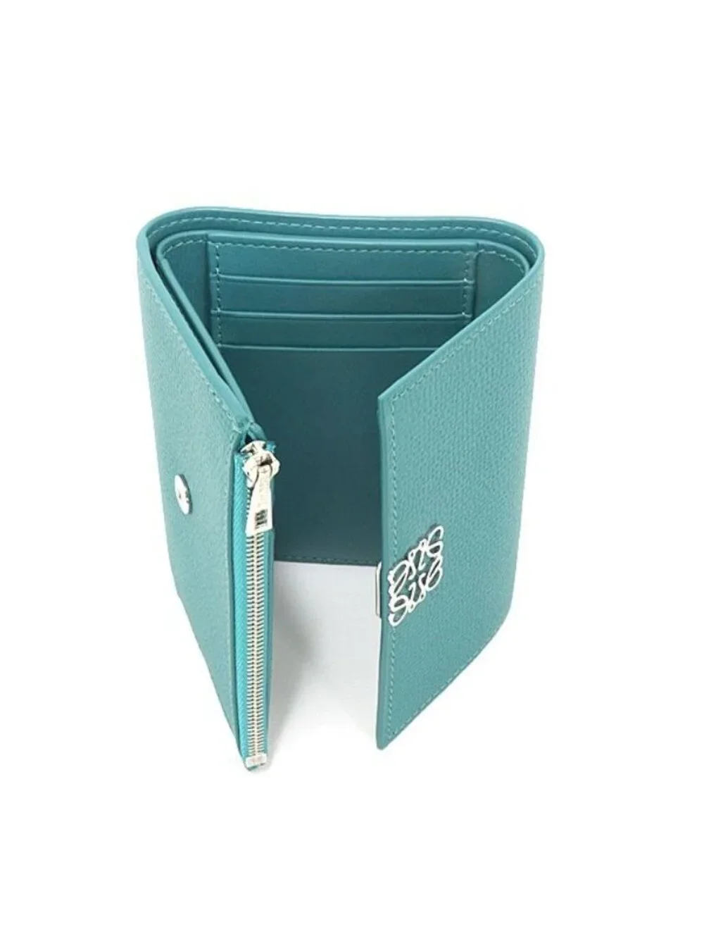 Loewe Lowe Anagram Vertical Wallet Small Pebble Grain Calf Green Trifold